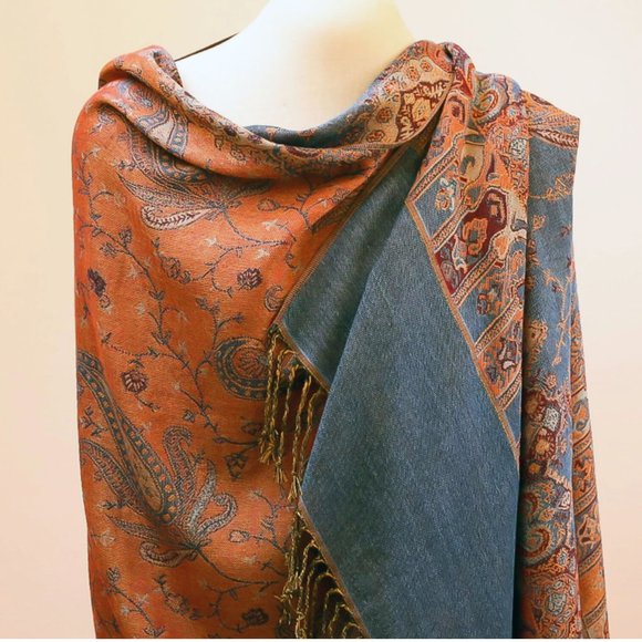 Vintage Paisley Pashmina Scarf Reversible Bridal Wrap Bohemian Wedding Shawl - Picture 1 of 6